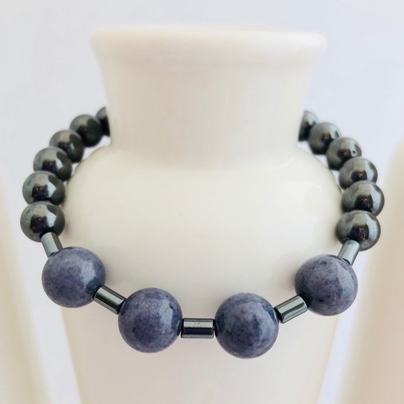 Handmade Other - MENS | Hematite & Grey Agate Beaded Bracelet